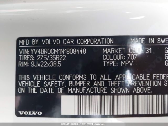 Photo 8 VIN: YV4BR0CM1N1808448 - VOLVO XC90 