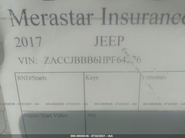 Photo 8 VIN: ZACCJBBB6HPF64276 - JEEP RENEGADE 