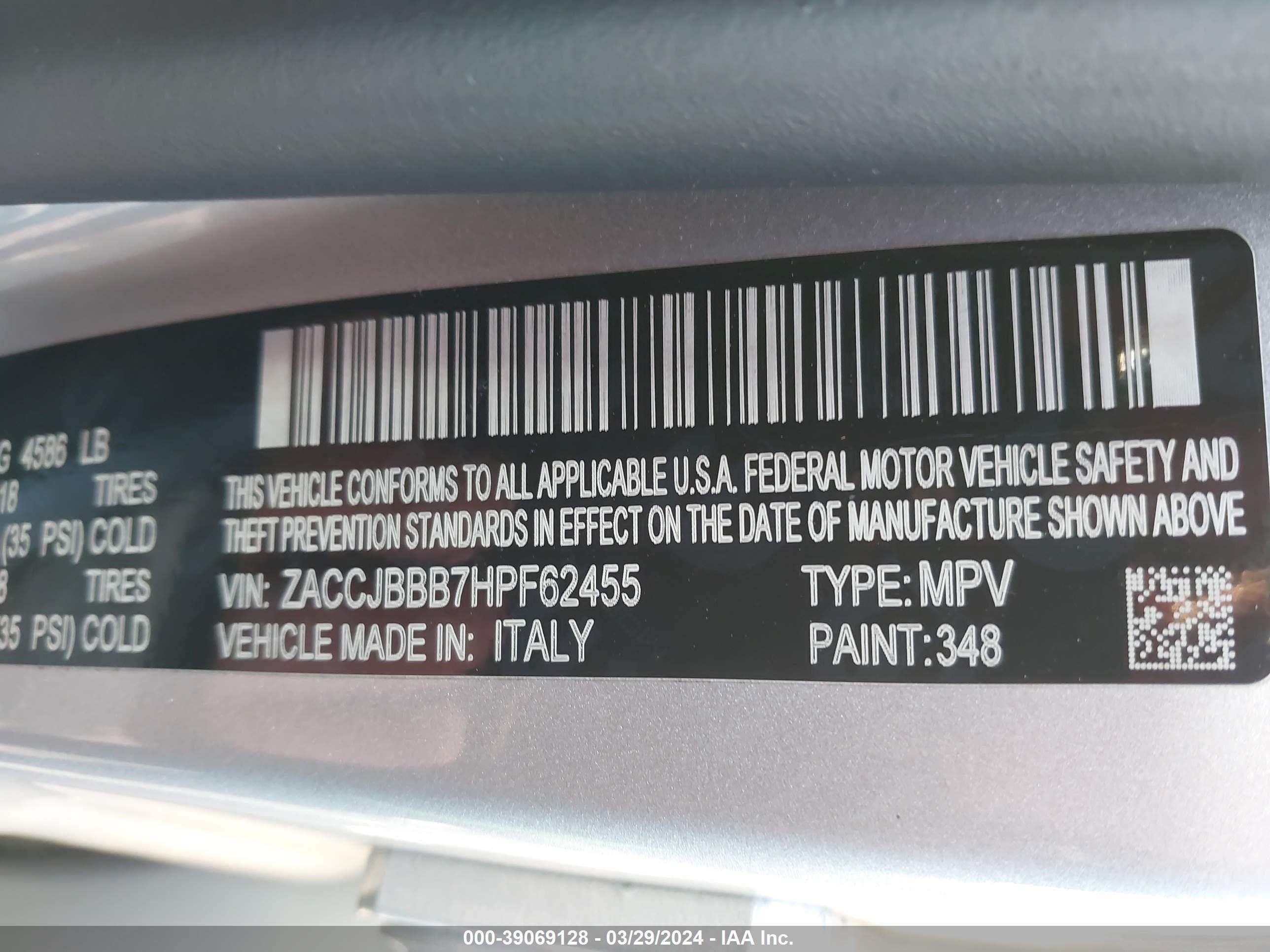 Photo 8 VIN: ZACCJBBB7HPF62455 - JEEP RENEGADE 