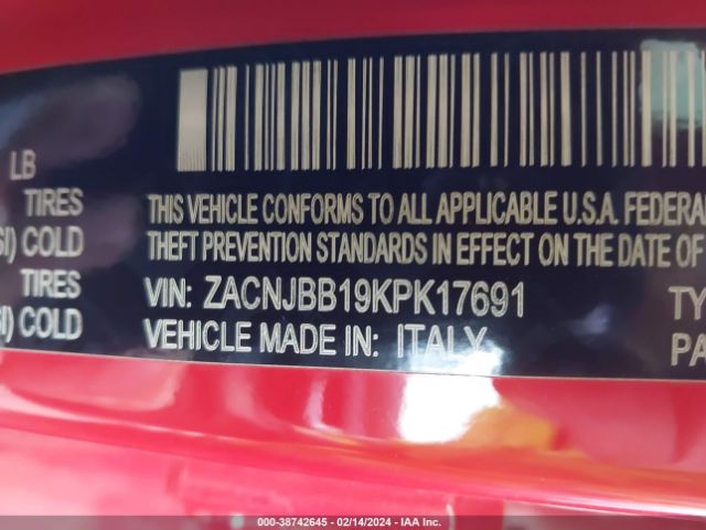 Photo 8 VIN: ZACNJBB19KPK17691 - JEEP RENEGADE 