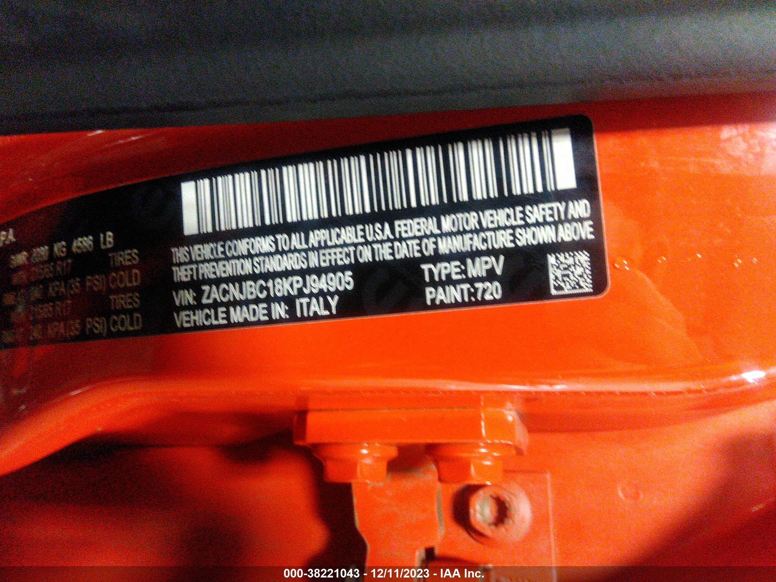 Photo 8 VIN: ZACNJBC18KPJ94905 - JEEP RENEGADE 