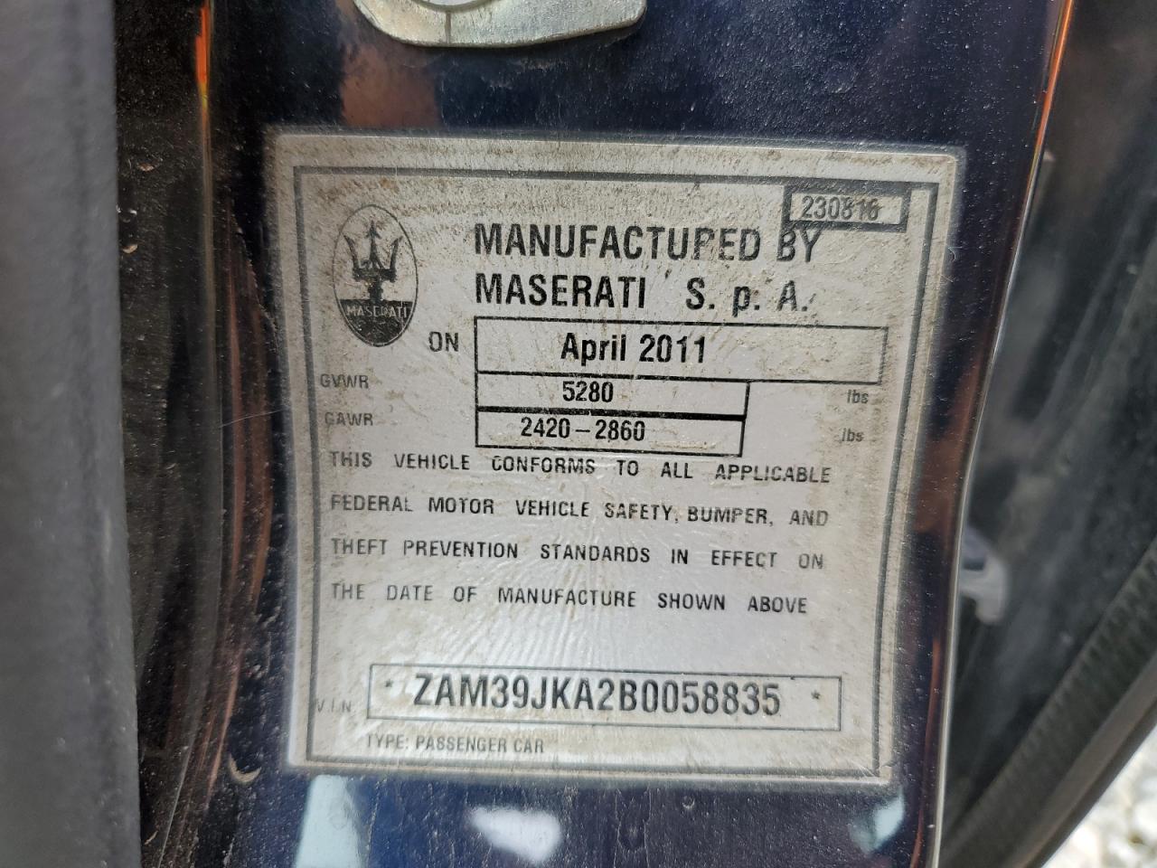 Photo 11 VIN: ZAM39JKA2B0058835 - MASERATI QUATTROPORTE 