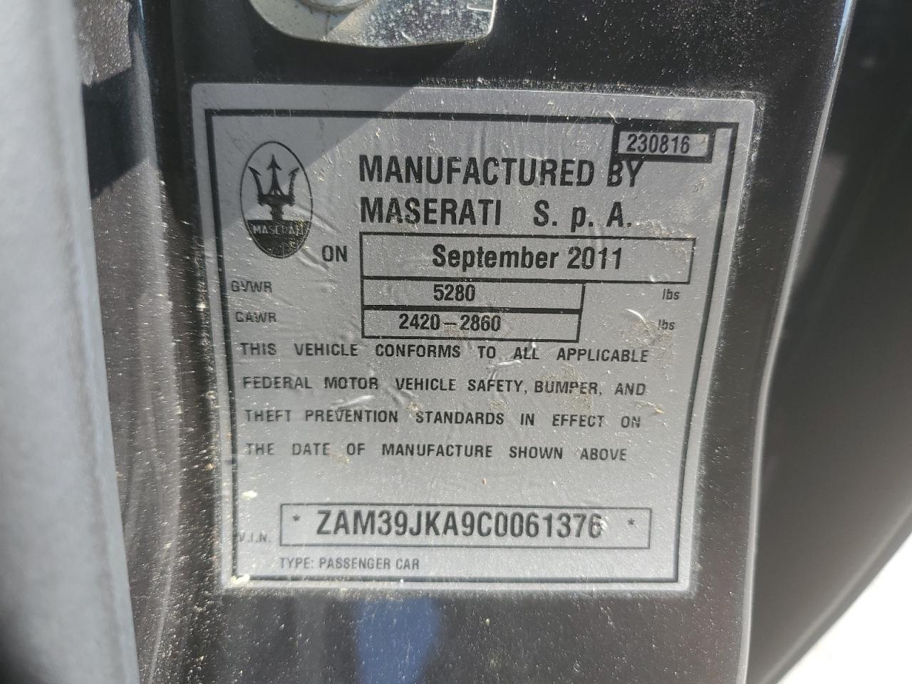 Photo 11 VIN: ZAM39JKA9C0061376 - MASERATI QUATTROPORTE 