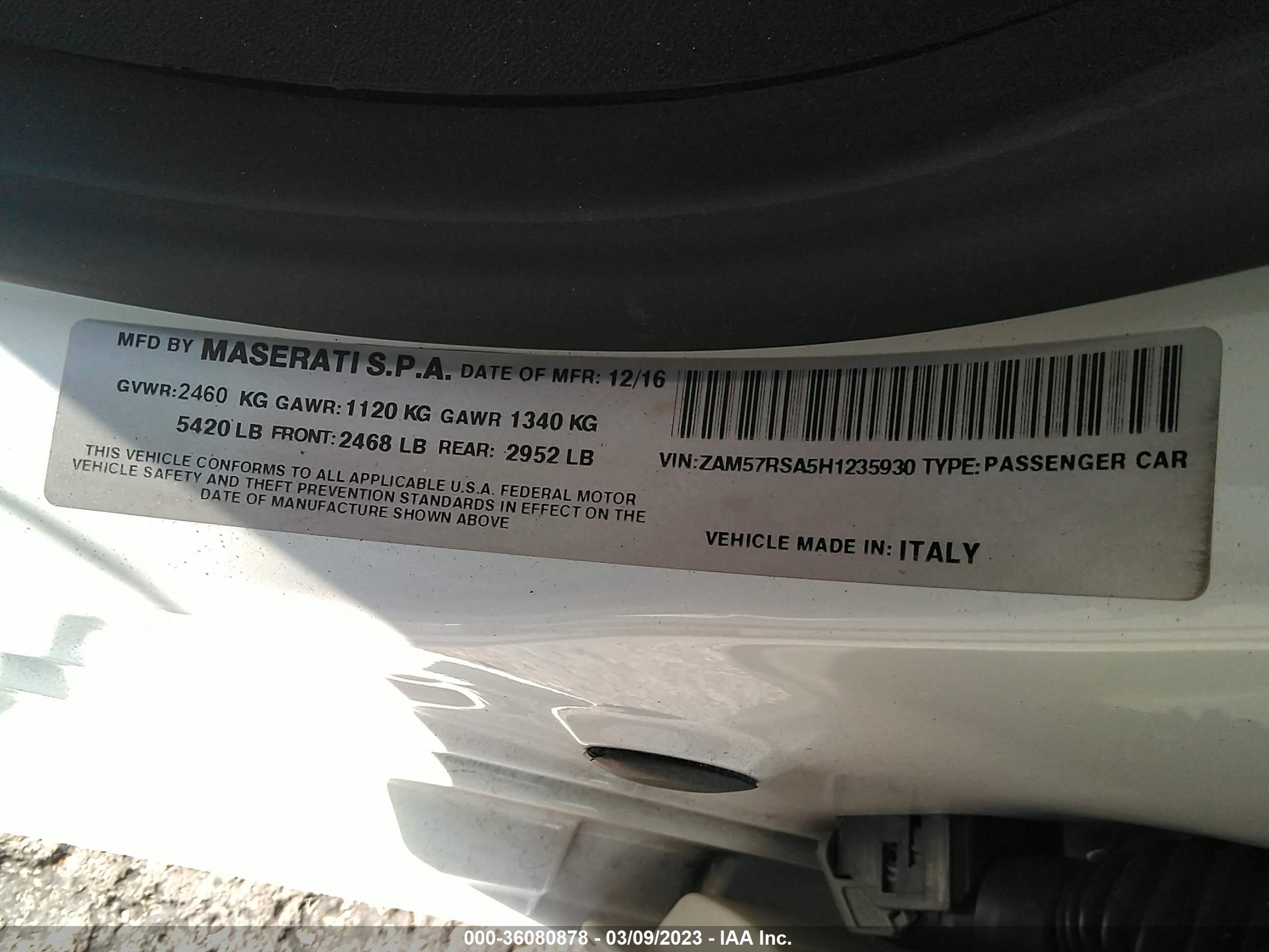 Photo 8 VIN: ZAM57RSA5H1235930 - MASERATI GHIBLI 