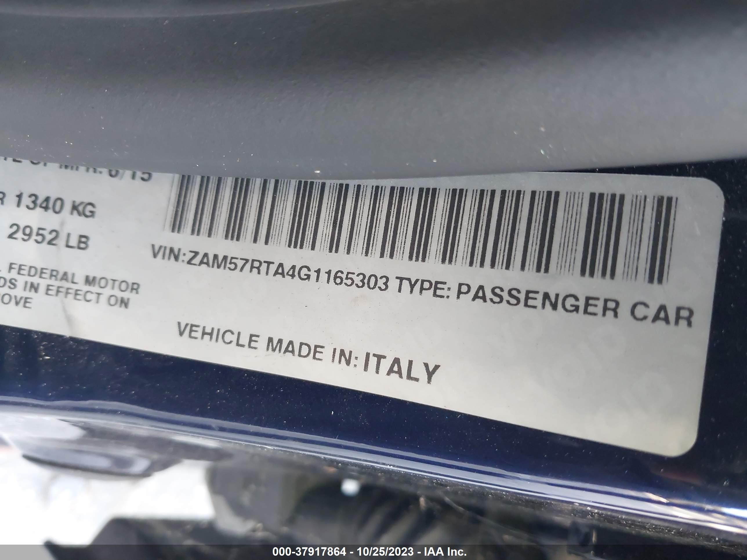 Photo 8 VIN: ZAM57RTA4G1165303 - MASERATI GHIBLI 