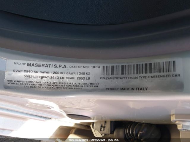 Photo 8 VIN: ZAM57RTA7F1135386 - MASERATI GHIBLI 