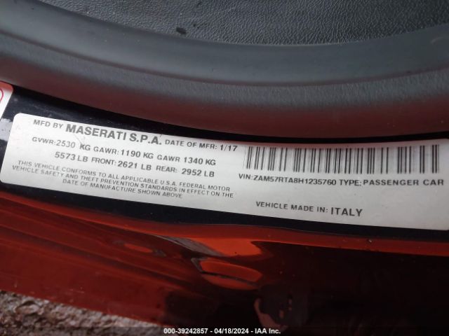 Photo 8 VIN: ZAM57RTA8H1235760 - MASERATI GHIBLI 