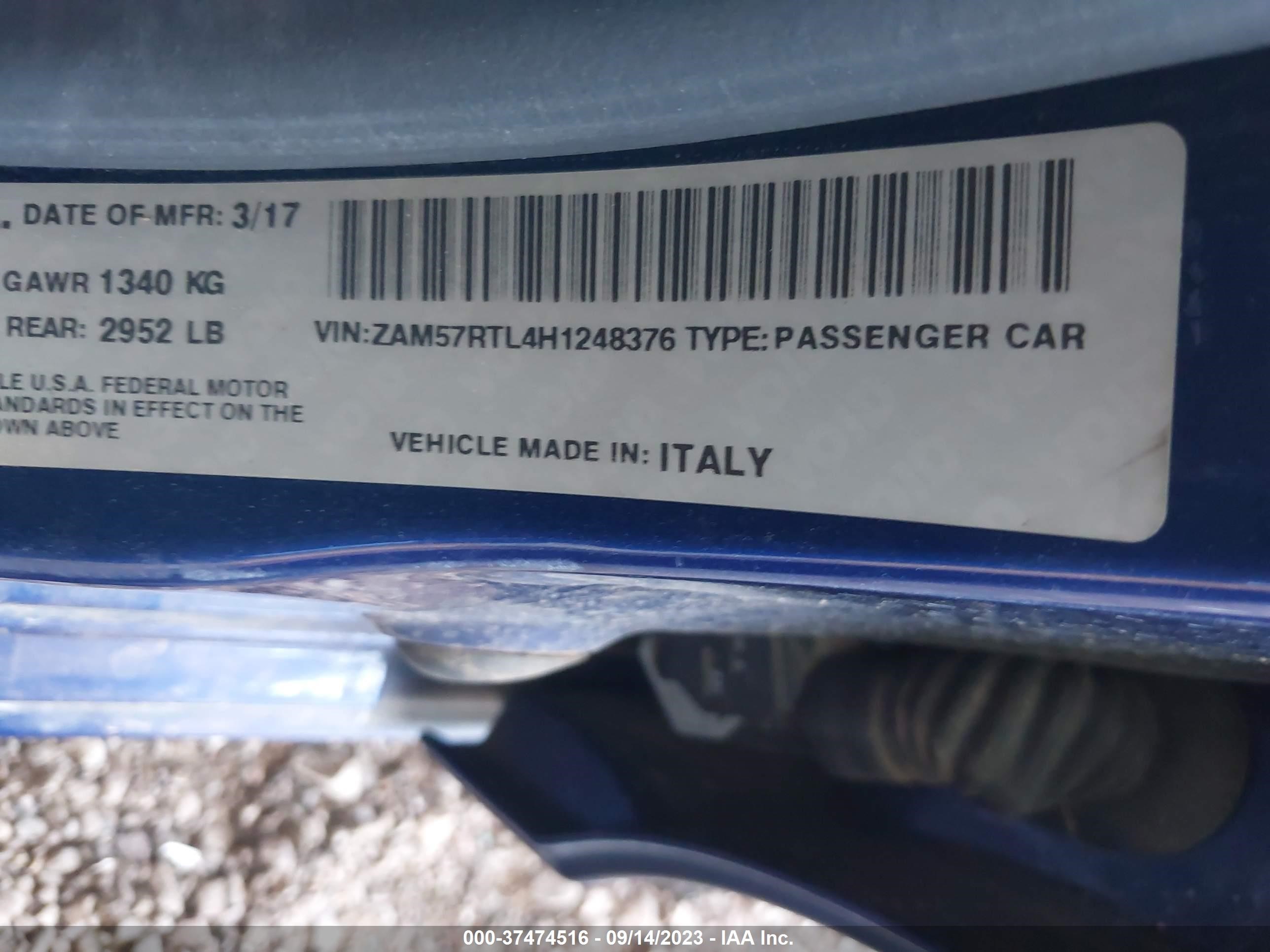 Photo 8 VIN: ZAM57RTL4H1248376 - MASERATI GHIBLI 