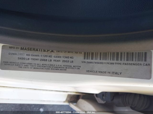 Photo 8 VIN: ZAM57XSAXG1176389 - MASERATI GHIBLI 