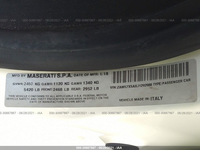 Photo 8 VIN: ZAM57XSAXJ1292988 - MASERATI GHIBLI 