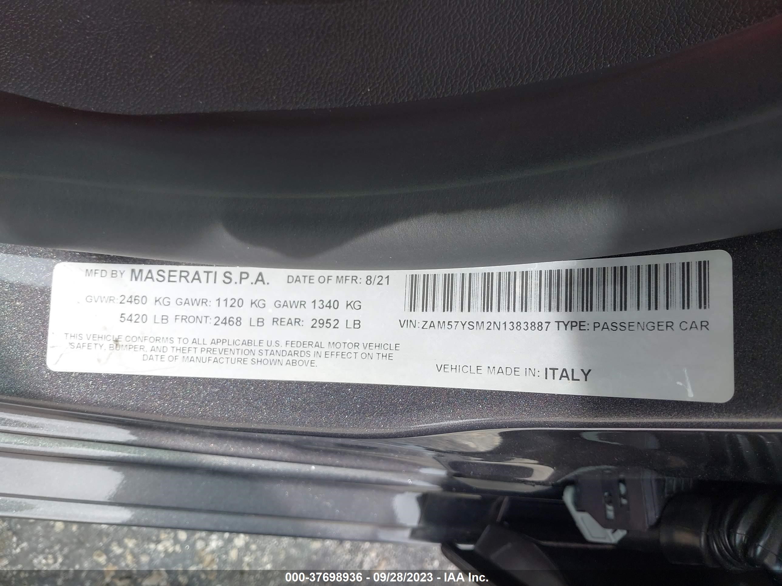 Photo 8 VIN: ZAM57YSM2N1383887 - MASERATI GHIBLI 