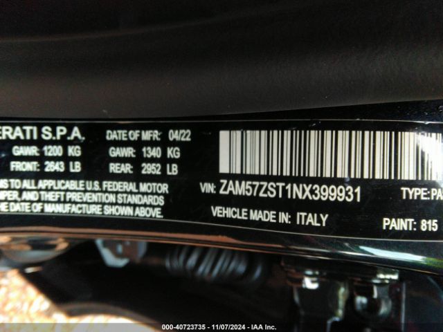 Photo 8 VIN: ZAM57ZST1NX399931 - MASERATI GHIBLI 