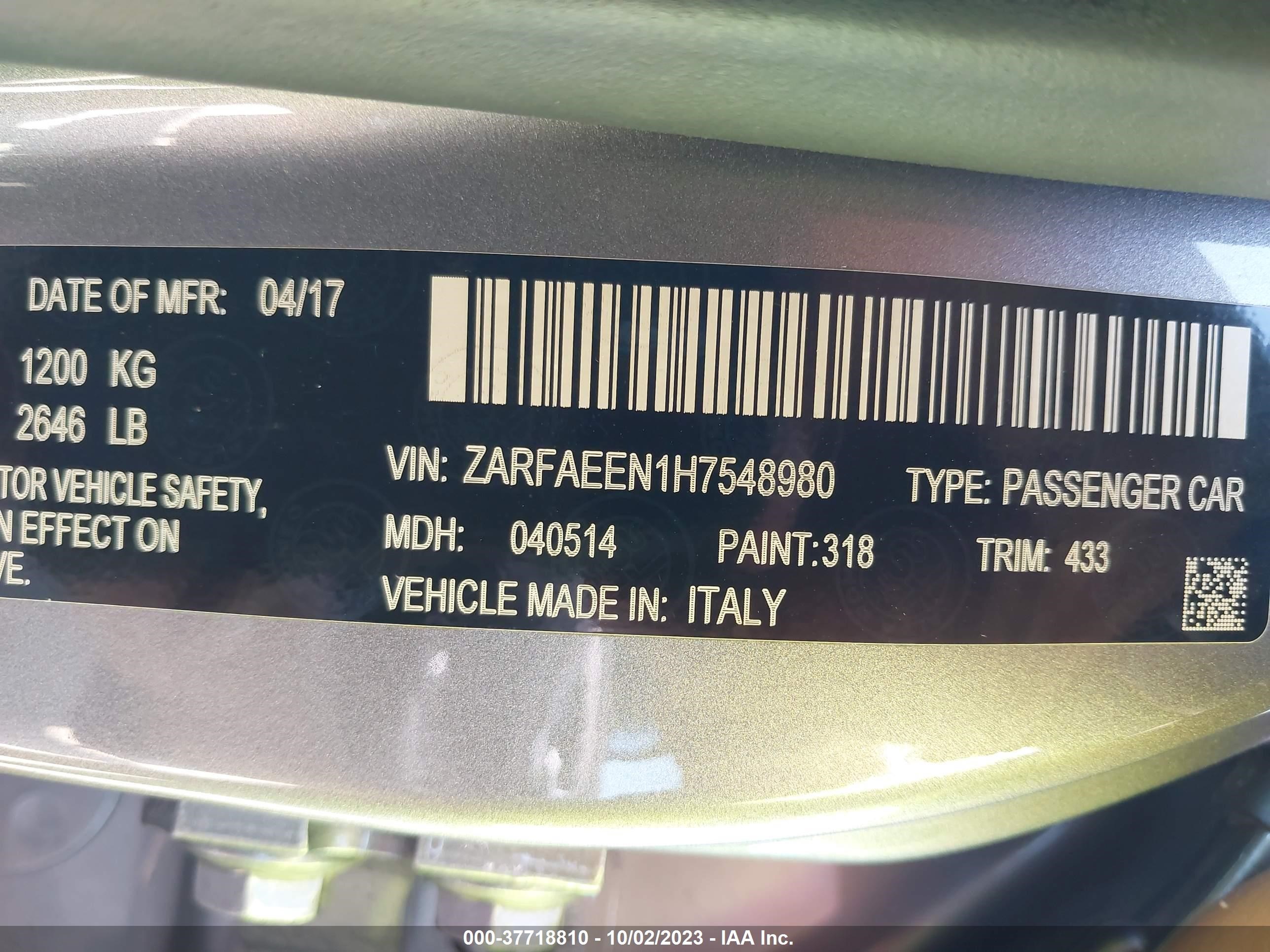 Photo 8 VIN: ZARFAEEN1H7548980 - ALFA-ROMEO GIULIA 