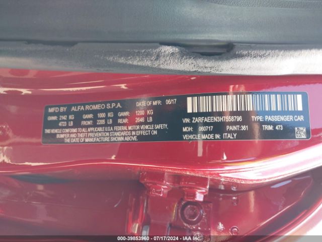 Photo 8 VIN: ZARFAEEN3H7558796 - ALFA-ROMEO GIULIA (952) 