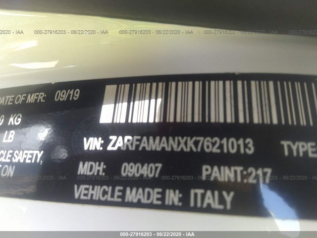 Photo 8 VIN: ZARFAMANXK7621013 - ALFA-ROMEO GIULIA 