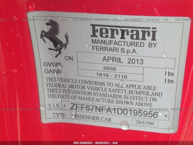 Photo 8 VIN: ZFF67NFA1D0195956 - FERRARI 458 ITALIA 