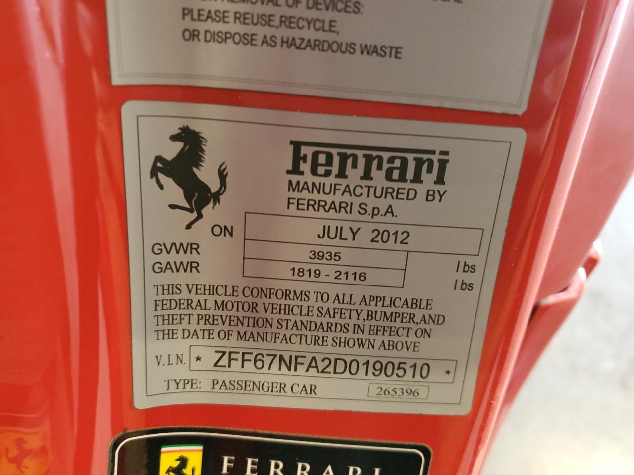 Photo 11 VIN: ZFF67NFA2D0190510 - FERRARI 458 