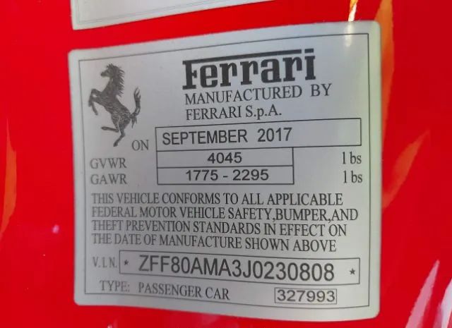 Photo 8 VIN: ZFF80AMA3J0230808 - FERRARI 488 SPIDER 