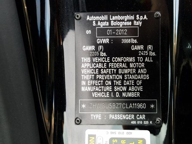 Photo 9 VIN: ZHWGU5BZ7CLA11960 - LAMBORGHINI GALLARDO 